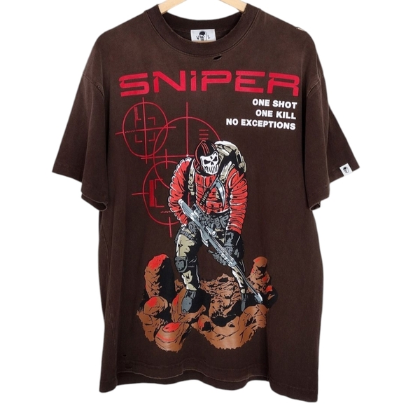 Warren Lotas Men's Distressed Sniper Graphic Short Sleeve T-Shirt Sz M - Picture 1 of 15